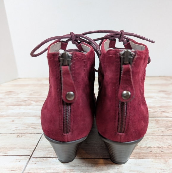 Earth Leather Peep Toe Dress Shoe Bootie Zip enclosure Women's Size 8.5 Burgundy - Picture 5 of 14